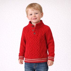 Lands' End Red Cable Knit Cowl Neck Sweater